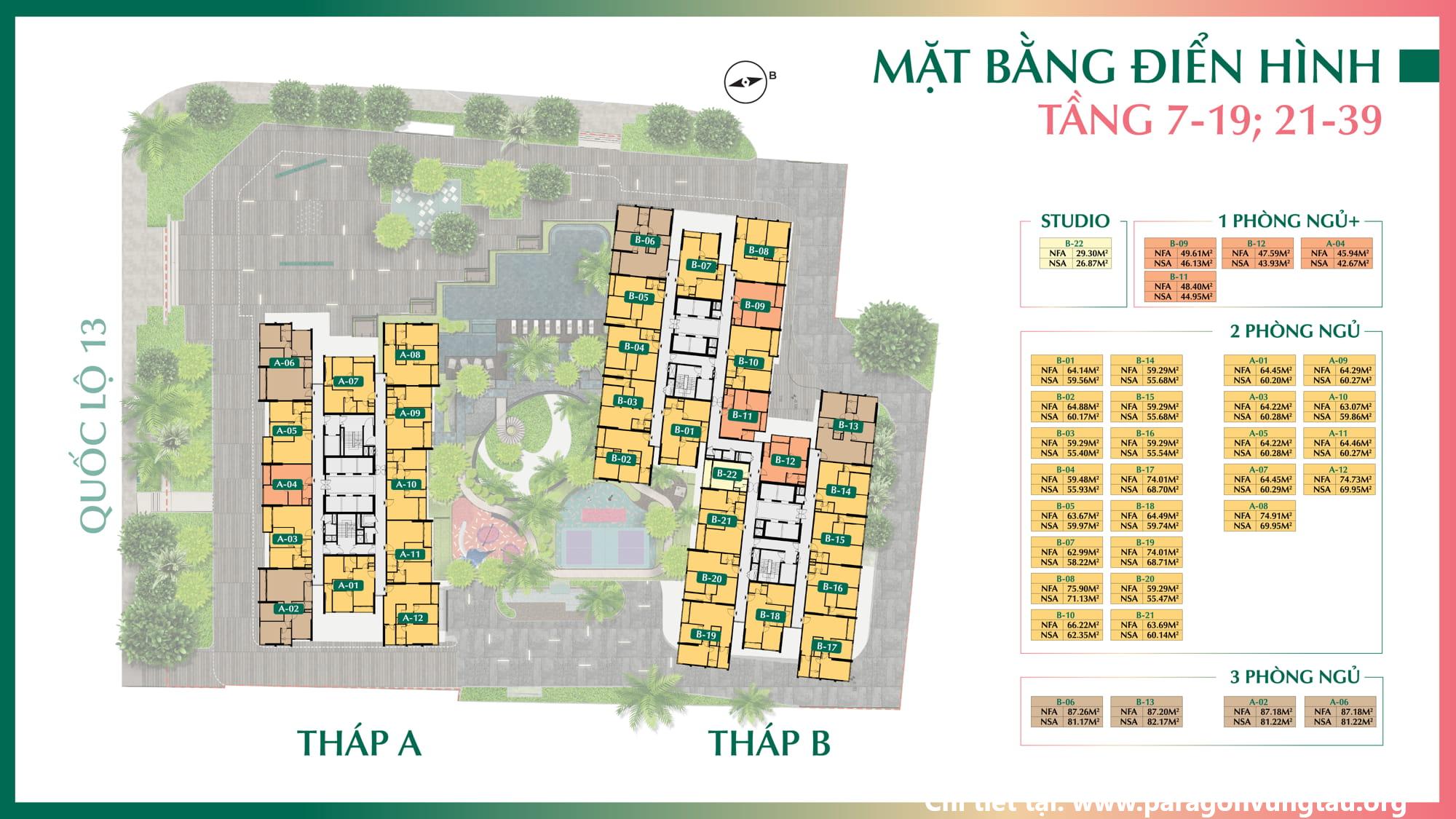 Mặt Bằng The Emerald Boulevard Tầng Điển Hình 7-19 Và 21-39