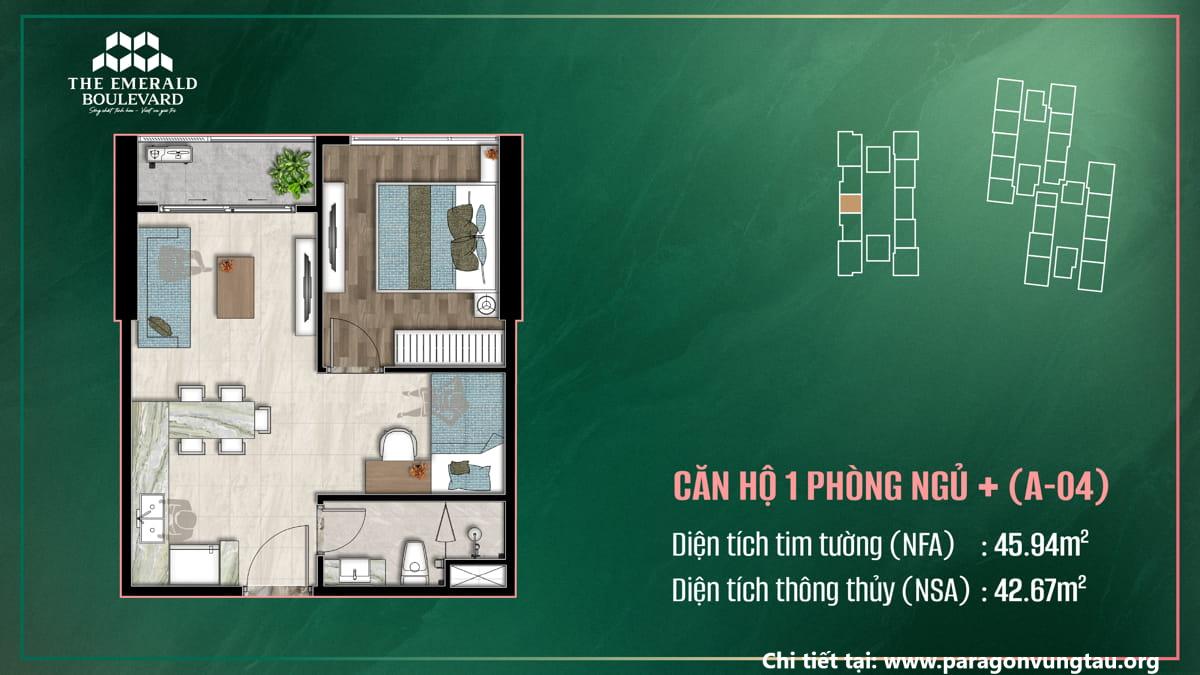 Thiết Kế Căn Hộ 1PN Plus A-04 The Emerald Boulevard