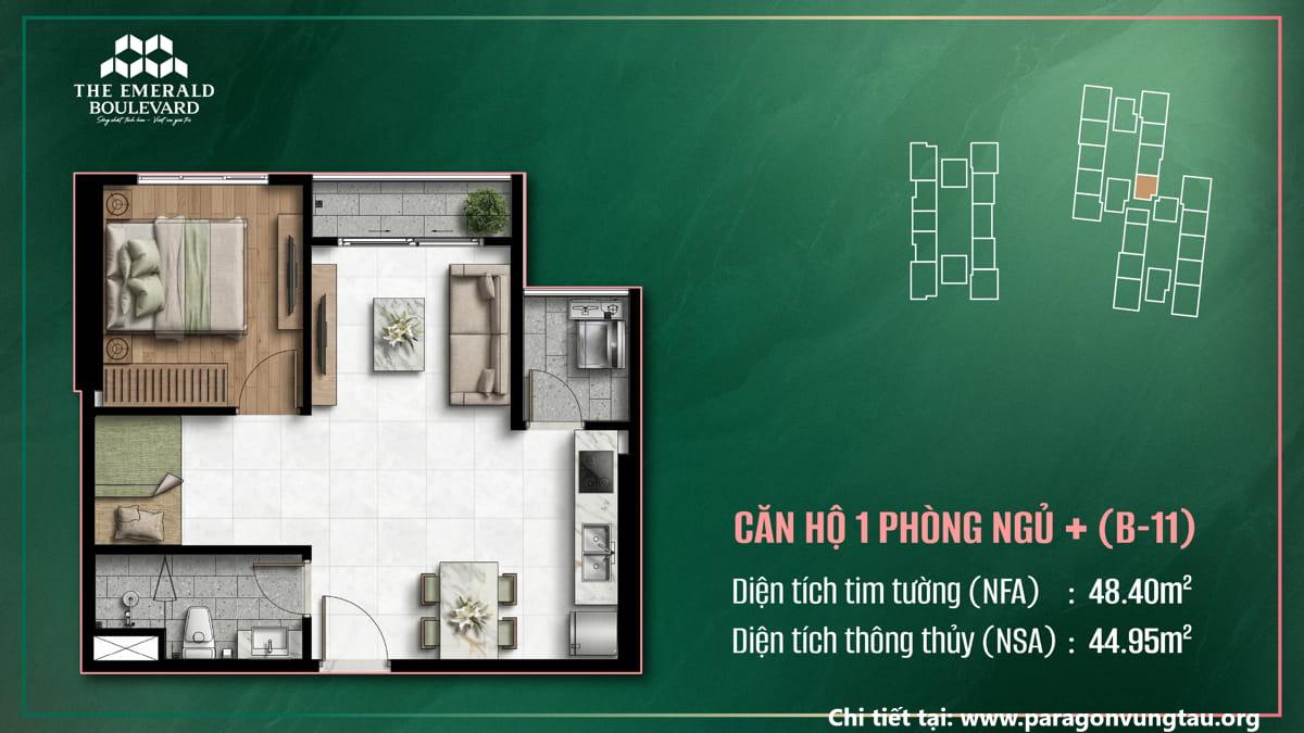 Thiết Kế Căn Hộ 1PN Plus B-11 The Emerald Boulevard