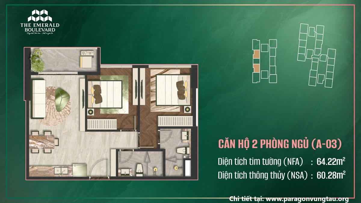 Thiết Kế Căn Hộ 2PN A-03 The Emerald Boulevard