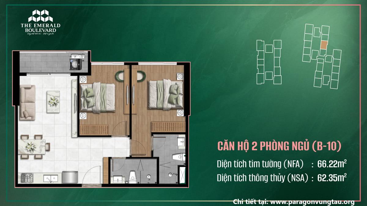Thiết Kế Căn Hộ 2PN B-10 The Emerald Boulevard