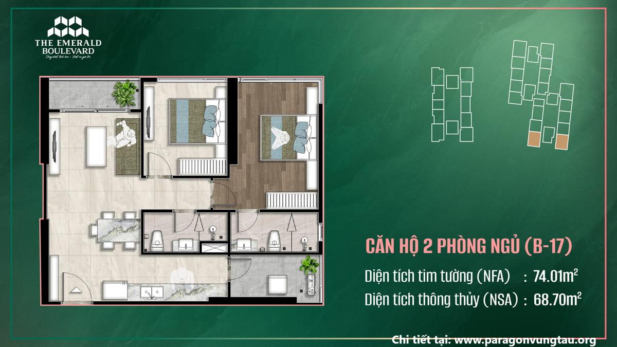 Thiết Kế Căn Hộ 2PN B-17 The Emerald Boulevard