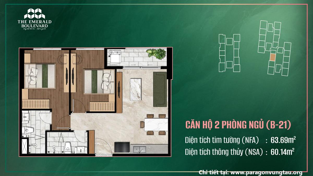 Thiết Kế Căn Hộ 2PN B-21 The Emerald Boulevard