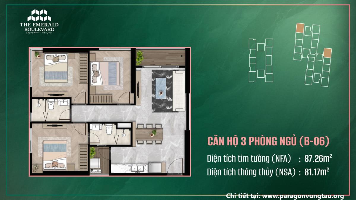Thiết Kế Căn Hộ 3PN B-06 The Emerald Boulevard